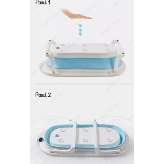 Cadita pliabila cu termometru incorporat si perna, Dimensiuni 83 x 50 x 20 cm, Material PP/TPE, Pliere rapida, Usor de utilizat, Picioare antiderapante, Varsta 0-3 ani, Structura Solida, Culoare Albastru